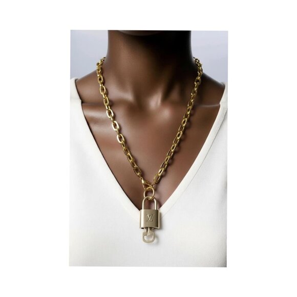Gold-Plated Necklace with Authentic Louis Vuitton Padlock